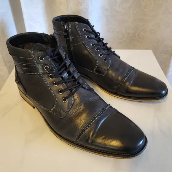 Steve Madden Men's Jotter Combat Ankle Leather  Boots, Size 13 Dark Blue, Black
