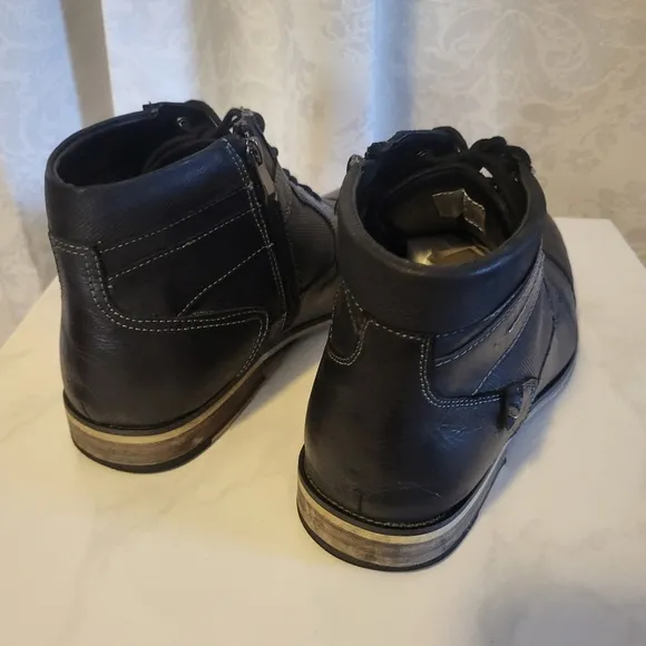 Steve Madden Men's Jotter Combat Ankle Leather  Boots, Size 13 Dark Blue, Black