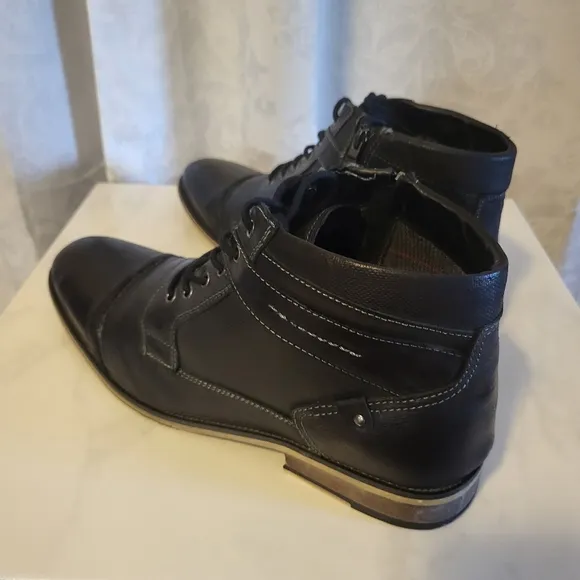 Steve Madden Men's Jotter Combat Ankle Leather  Boots, Size 13 Dark Blue, Black