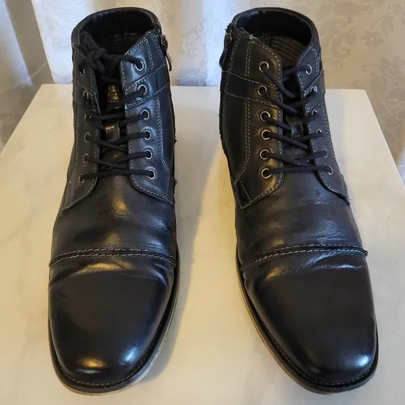 Steve Madden Men's Jotter Combat Ankle Leather  Boots, Size 13 Dark Blue, Black