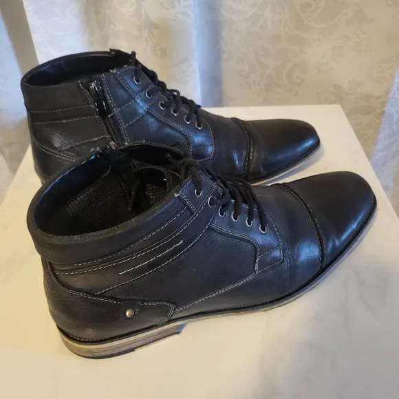 Steve Madden Men's Jotter Combat Ankle Leather  Boots, Size 13 Dark Blue, Black