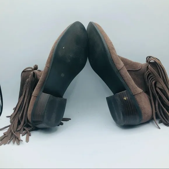 Steve Madden RANCO fringe low heel leather round toe ankle booties taupe 6.5