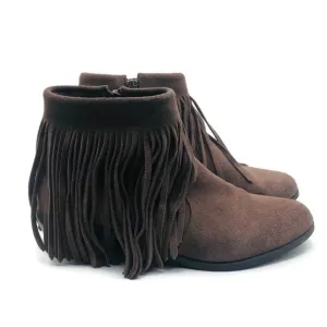 Steve Madden RANCO fringe low heel leather round toe ankle booties taupe 6.5