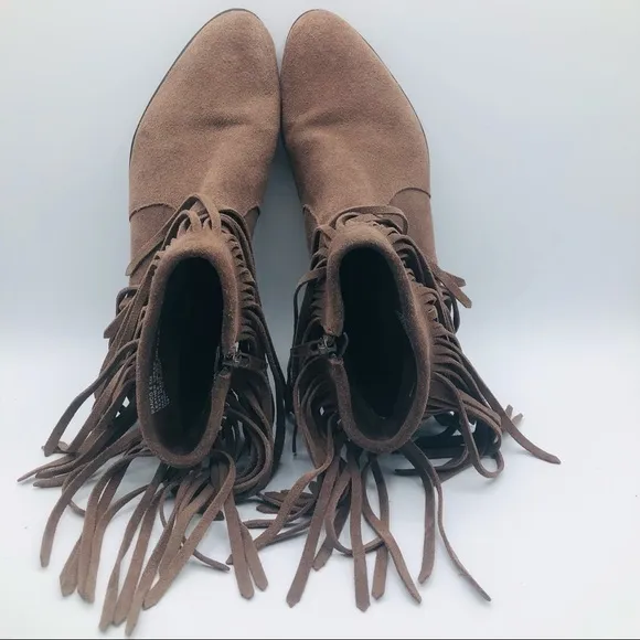 Steve Madden RANCO fringe low heel leather round toe ankle booties taupe 6.5