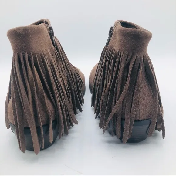 Steve Madden RANCO fringe low heel leather round toe ankle booties taupe 6.5