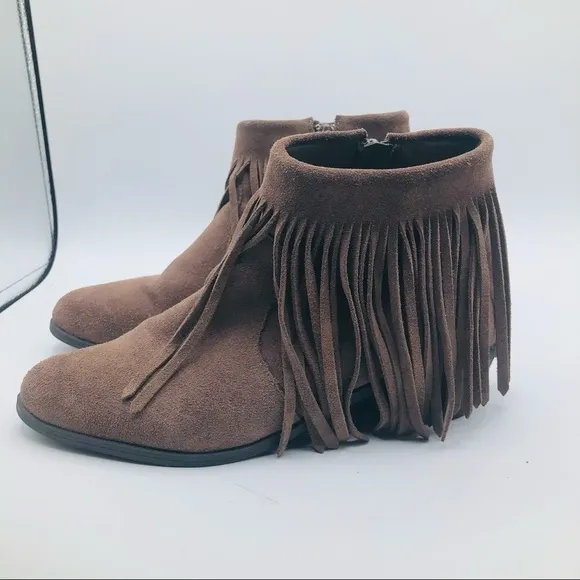 Steve Madden RANCO fringe low heel leather round toe ankle booties taupe 6.5