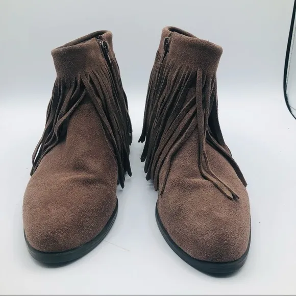 Steve Madden RANCO fringe low heel leather round toe ankle booties taupe 6.5