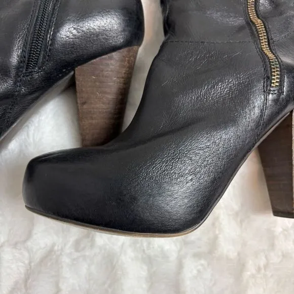 Steve Madden Rikki black leather knee high platform boots size 9