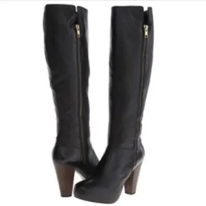 Steve Madden Rikki black leather knee high platform boots size 9