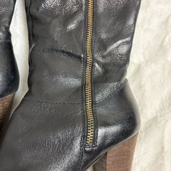 Steve Madden Rikki black leather knee high platform boots size 9