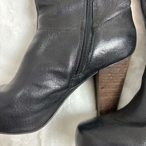 Steve Madden Rikki black leather knee high platform boots size 9