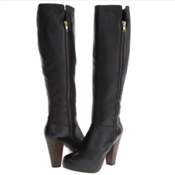 Steve Madden Rikki black leather knee high platform boots size 9