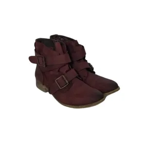 Steve Madden Teritory Burgundy Buckled Ankle Boots Womens Size 8