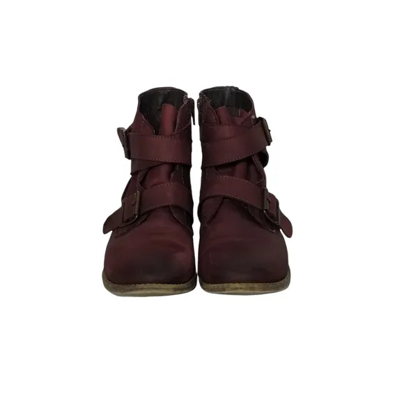 Steve Madden Teritory Burgundy Buckled Ankle Boots Womens Size 8