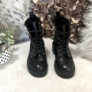 Steve Madden Tornado Black Leather Lace Up Combat Moto Combat Motorcycle Boots