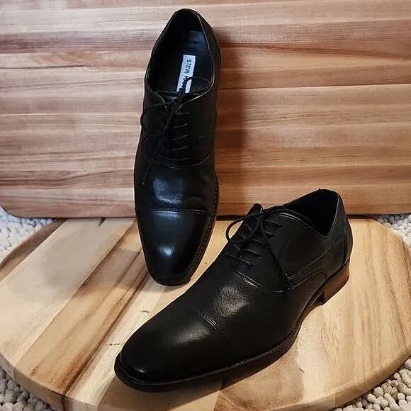 🐉STEVE MADDEN🐉BLACK LEATHER OXFORDS LACE-UP🐉MENS 11.5🐉 IN🐉VERY GUC🐉CLEAN🐉