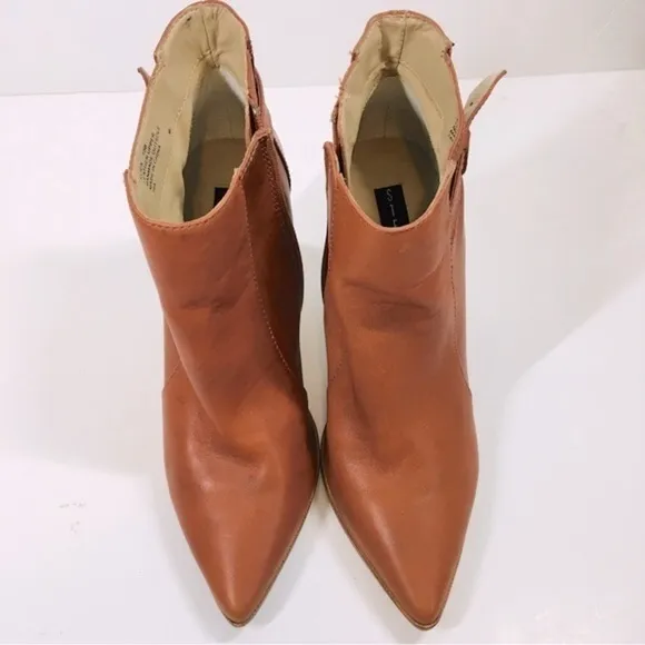 Steven Steve Madden Klick Cognac Leather Pointed Toe Block High Heel Ankle Boots