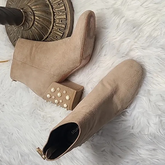 STUARD WEITZMAN BACARI PEAR STUD BLOCK HEEL ANKLE BOOTS SIZ 8