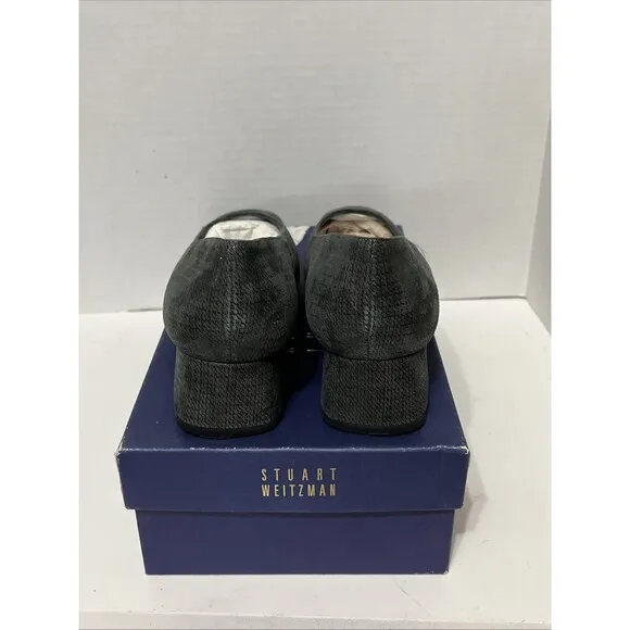 Stuart Weitzman Any day Gray Scottish Napa Block Heels Size 9.5M Pump Square Toe