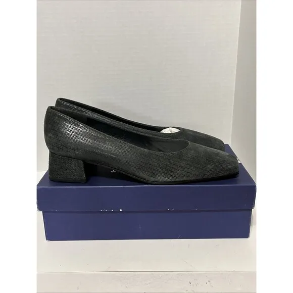 Stuart Weitzman Any day Gray Scottish Napa Block Heels Size 9.5M Pump Square Toe