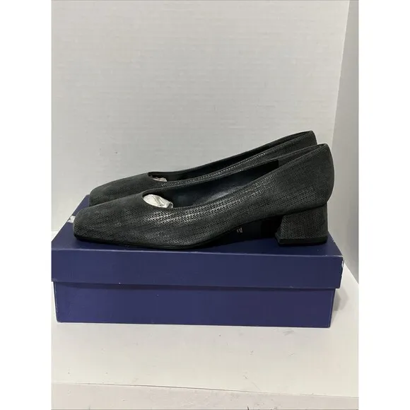 Stuart Weitzman Any day Gray Scottish Napa Block Heels Size 9.5M Pump Square Toe