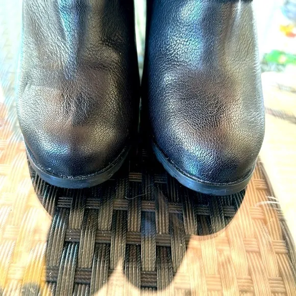 Stuart Weitzman Black Leather and Shearling Mid-Calf Moto Booties, size 7.5