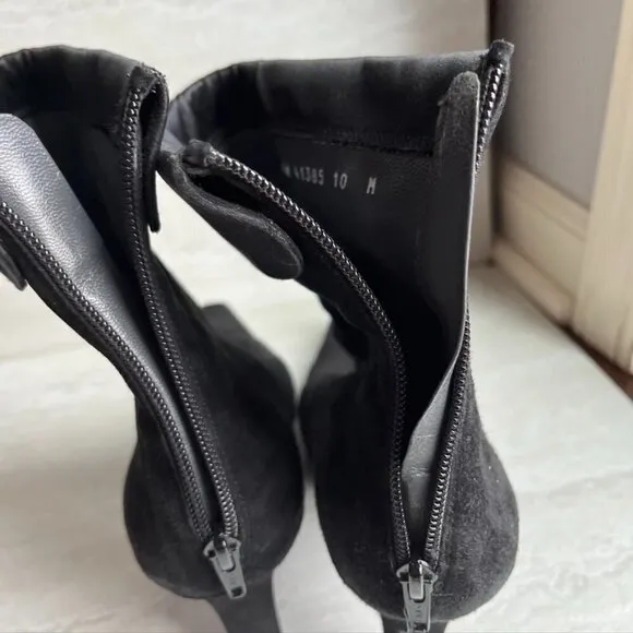 Stuart Weitzman Black Stretchy Heeled Ankle Boots Suede Size 10 Back Zip