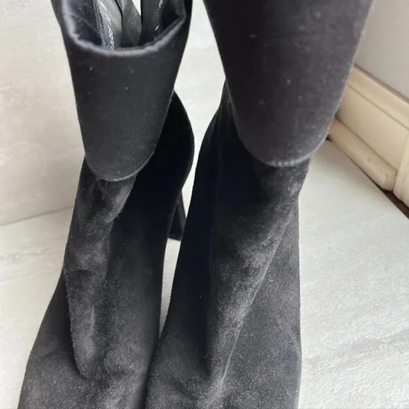 Stuart Weitzman Black Stretchy Heeled Ankle Boots Suede Size 10 Back Zip