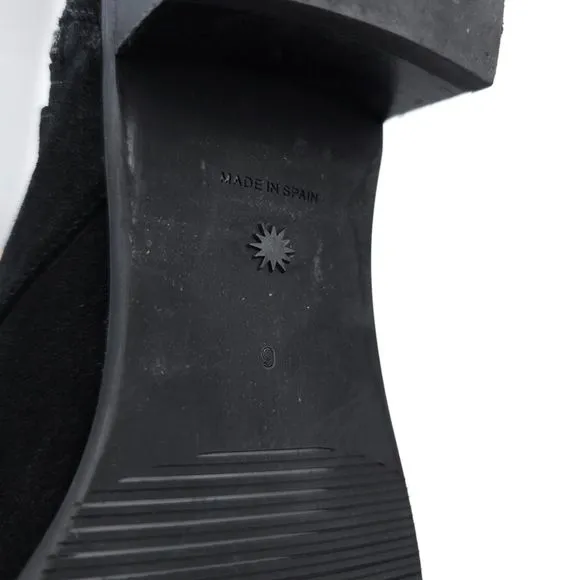 Stuart Weitzman Britain Black Suede Western Buckle Boots Horse Girl Block Heel 9