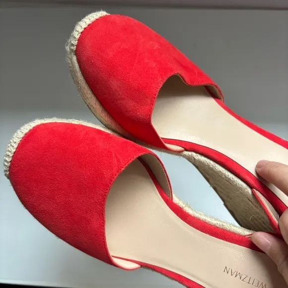 Stuart Weitzman Crystal Buckle Suede EspadrilleWedge Sandal Sz 7