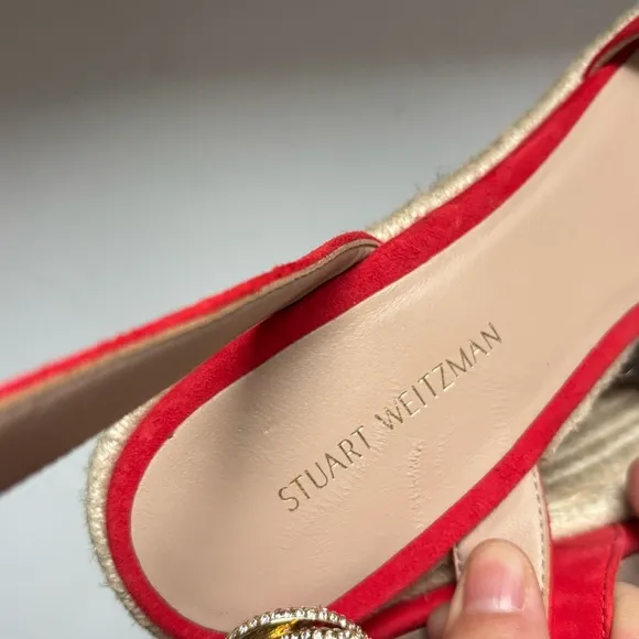 Stuart Weitzman Crystal Buckle Suede EspadrilleWedge Sandal Sz 7