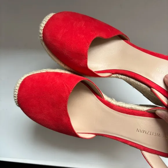 Stuart Weitzman Crystal Buckle Suede EspadrilleWedge Sandal Sz 7