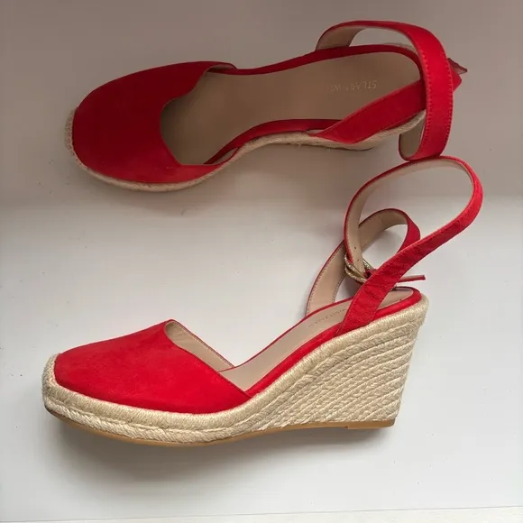 Stuart Weitzman Crystal Buckle Suede EspadrilleWedge Sandal Sz 7