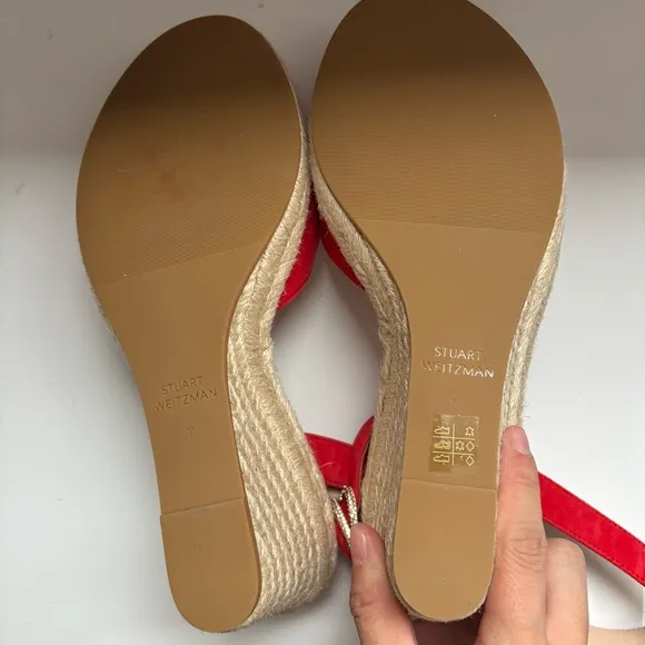 Stuart Weitzman Crystal Buckle Suede EspadrilleWedge Sandal Sz 7