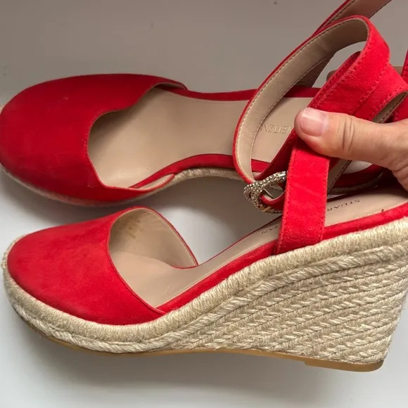 Stuart Weitzman Crystal Buckle Suede EspadrilleWedge Sandal Sz 7
