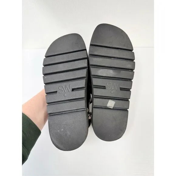 Stuart Weitzman Zoe Lift Black Leather Pearl Strappy Sandals Shoes Size 9.5
