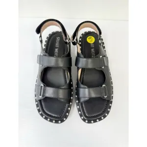 Stuart Weitzman Zoe Lift Black Leather Pearl Strappy Sandals Shoes Size 9.5