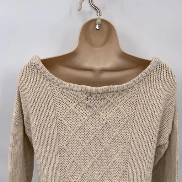 Stussy Knit Sweater Womens Medium Cream Cotton Wool Blend Pearl Detail Vintage