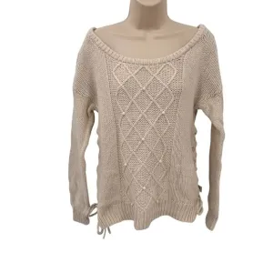Stussy Knit Sweater Womens Medium Cream Cotton Wool Blend Pearl Detail Vintage