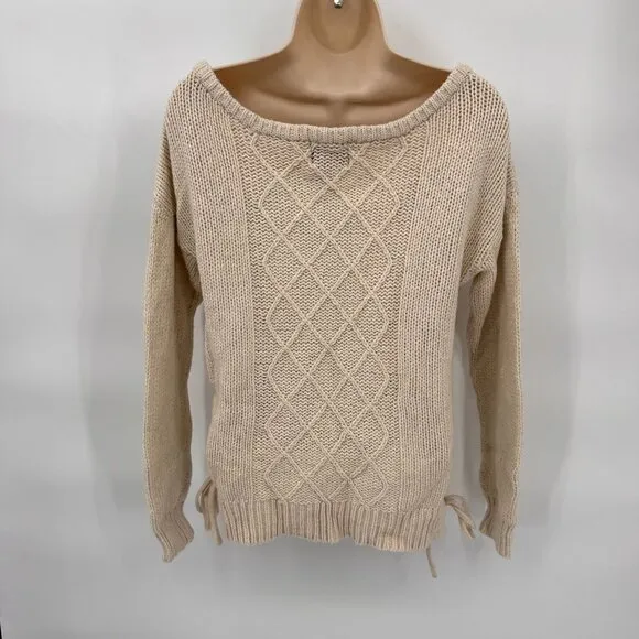 Stussy Knit Sweater Womens Medium Cream Cotton Wool Blend Pearl Detail Vintage