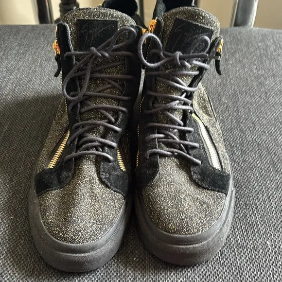 Stylish Black and Gold High-Top Sneakers
