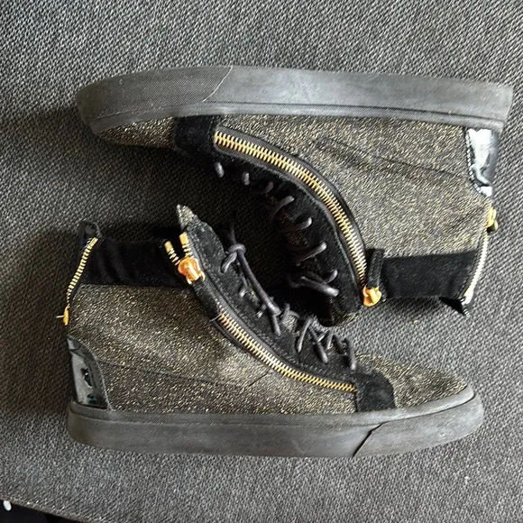 Stylish Black and Gold High-Top Sneakers