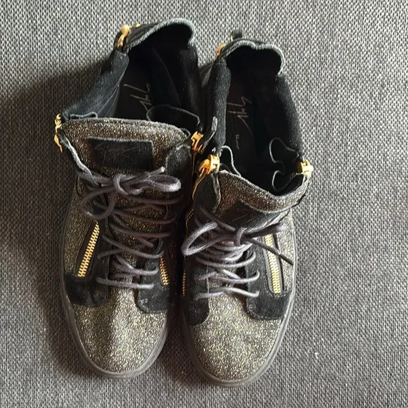 Stylish Black and Gold High-Top Sneakers