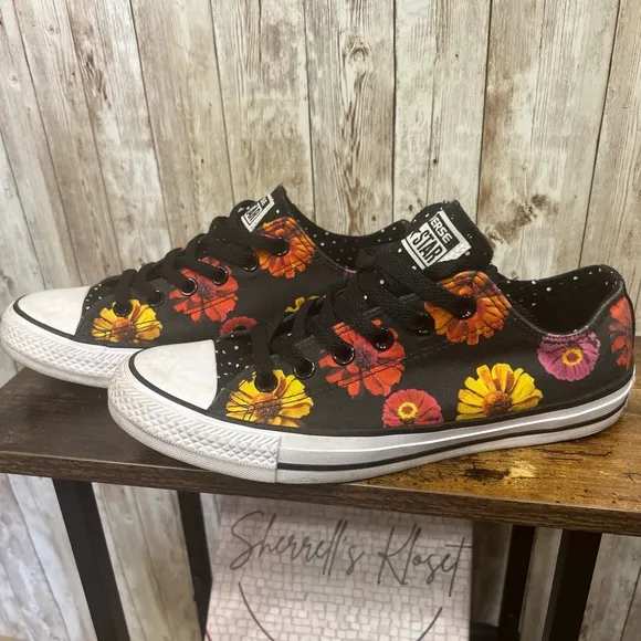 Stylish Black Sneakers with Floral Accents