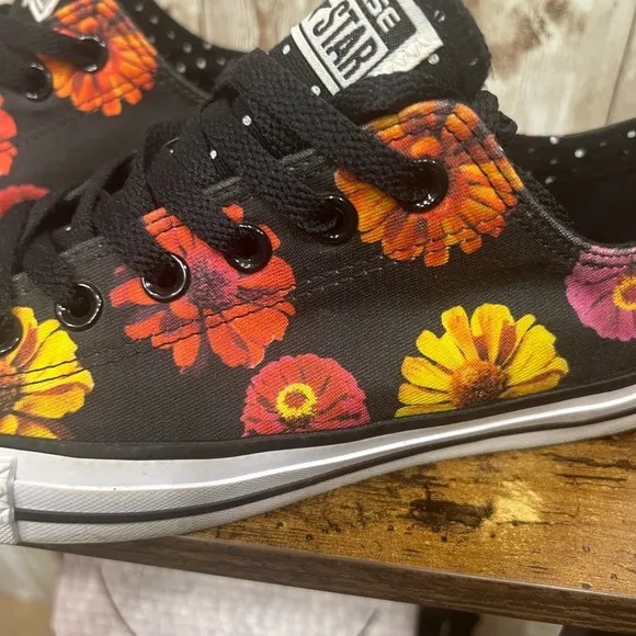 Stylish Black Sneakers with Floral Accents