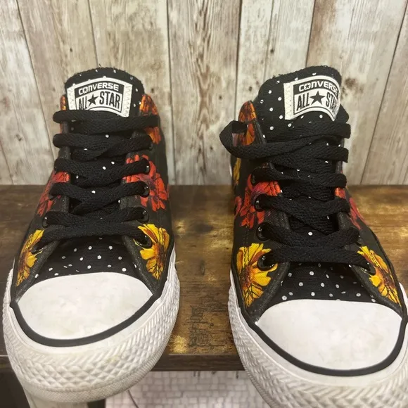 Stylish Black Sneakers with Floral Accents