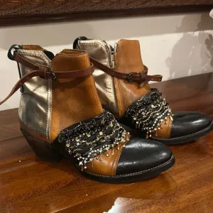 Stylish Women's Leather Ankle Boots - Black, Brown, and Silver