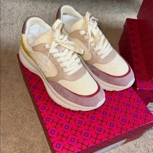 Stylish Women's Sneakers in Cream and Red
