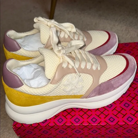 Stylish Women's Sneakers in Cream and Red