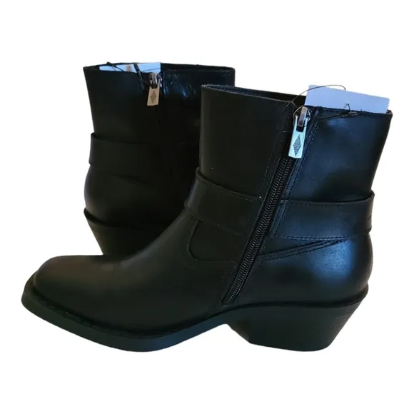 Sun   Stone Phoebie Black Leather Motorcycle Harness Boots Size 6.5 Square Toe